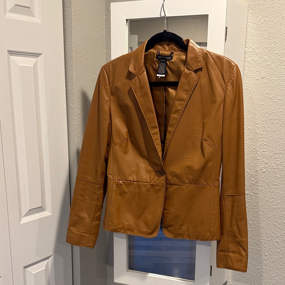 Kenneth Cole New York - Vintage Tan Leather Single-Button Blazer